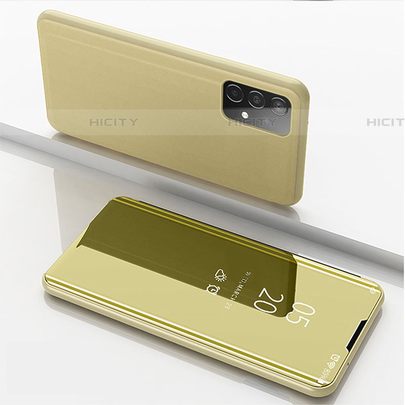 Samsung Galaxy A52 5G用手帳型 レザーケース スタンド 鏡面 カバー ZL1 サムスン ゴールド