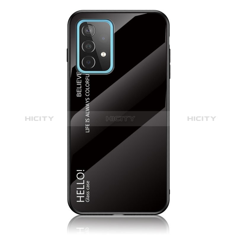 Samsung Galaxy A52s 5G用ハイブリットバンパーケース プラスチック 鏡面 虹 グラデーション 勾配色 カバー LS1 サムスン ブラック