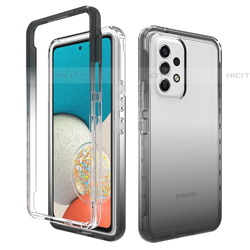 Samsung Galaxy A53 5G用前面と背面 360度 フルカバー 極薄ソフトケース シリコンケース 耐衝撃 全面保護 バンパー 勾配色 透明 JX1 サムスン ブラック
