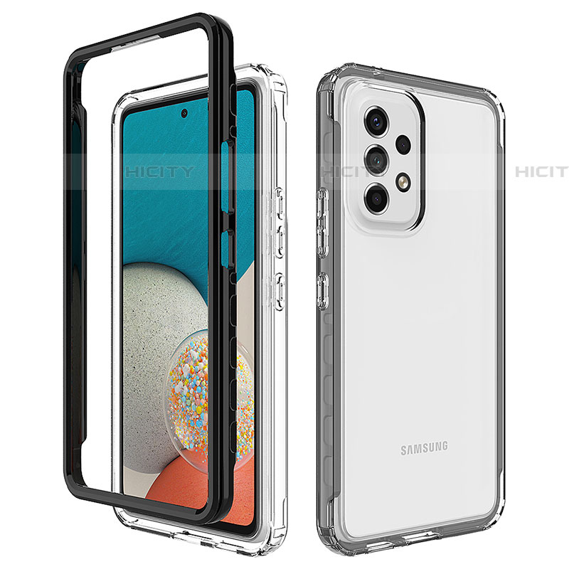 Samsung Galaxy A53 5G用360度 フルカバー ハイブリットバンパーケース クリア透明 プラスチック カバー JX1 サムスン ブラック