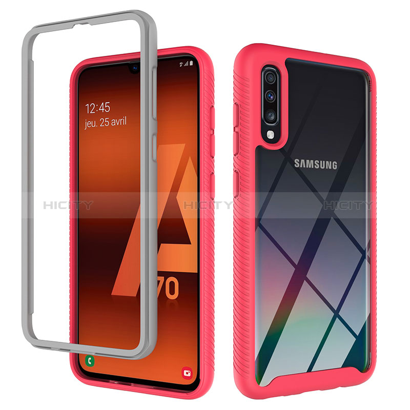 Samsung Galaxy A70用360度 フルカバー ハイブリットバンパーケース クリア透明 プラスチック カバー ZJ1 サムスン ローズレッド