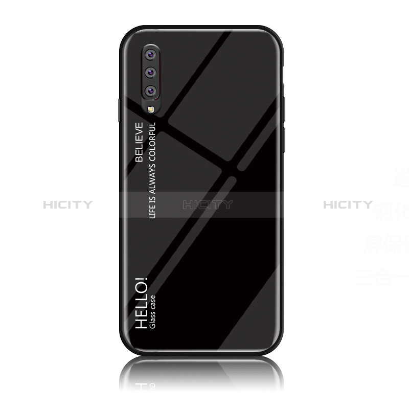 Samsung Galaxy A70用ハイブリットバンパーケース プラスチック 鏡面 虹 グラデーション 勾配色 カバー LS1 サムスン ブラック