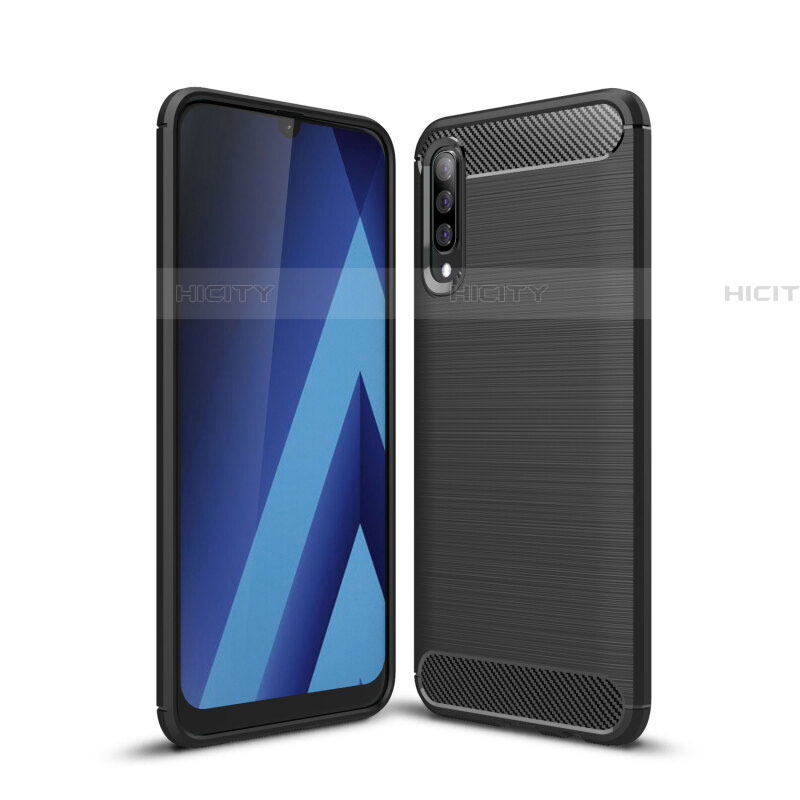 Samsung Galaxy A70用シリコンケース ソフトタッチラバー ライン カバー C01 サムスン ブラック