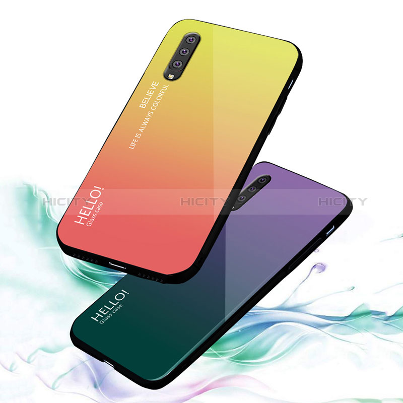 Samsung Galaxy A70用ハイブリットバンパーケース プラスチック 鏡面 虹 グラデーション 勾配色 カバー LS1 サムスン 
