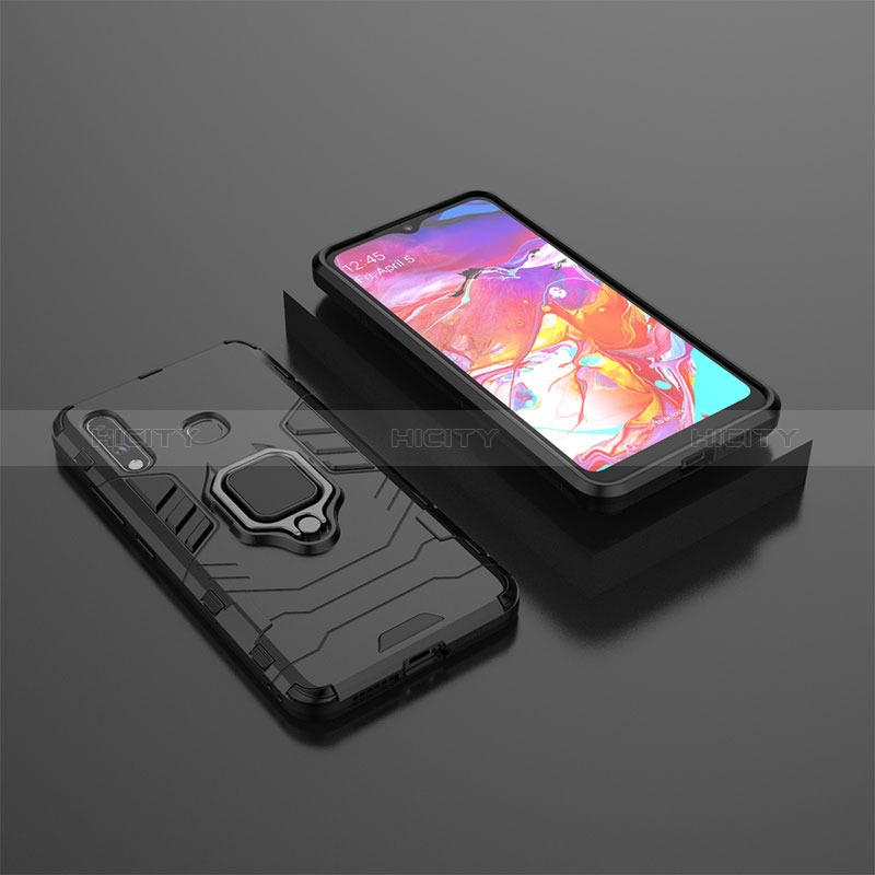 Samsung Galaxy A70E用ハイブリットバンパーケース プラスチック アンド指輪 マグネット式 サムスン ブラック