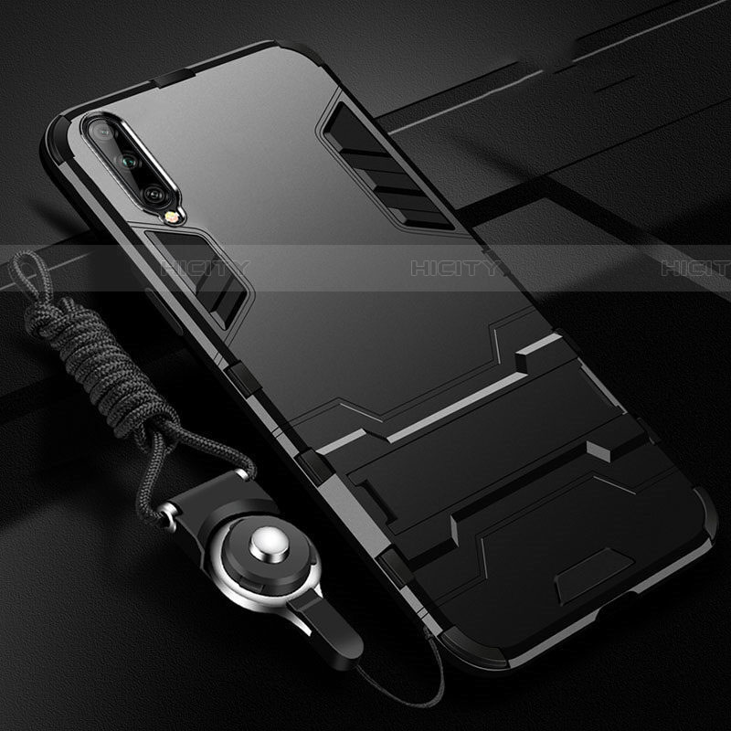 Samsung Galaxy A70S用ハイブリットバンパーケース スタンド プラスチック 兼シリコーン カバー R02 サムスン ブラック