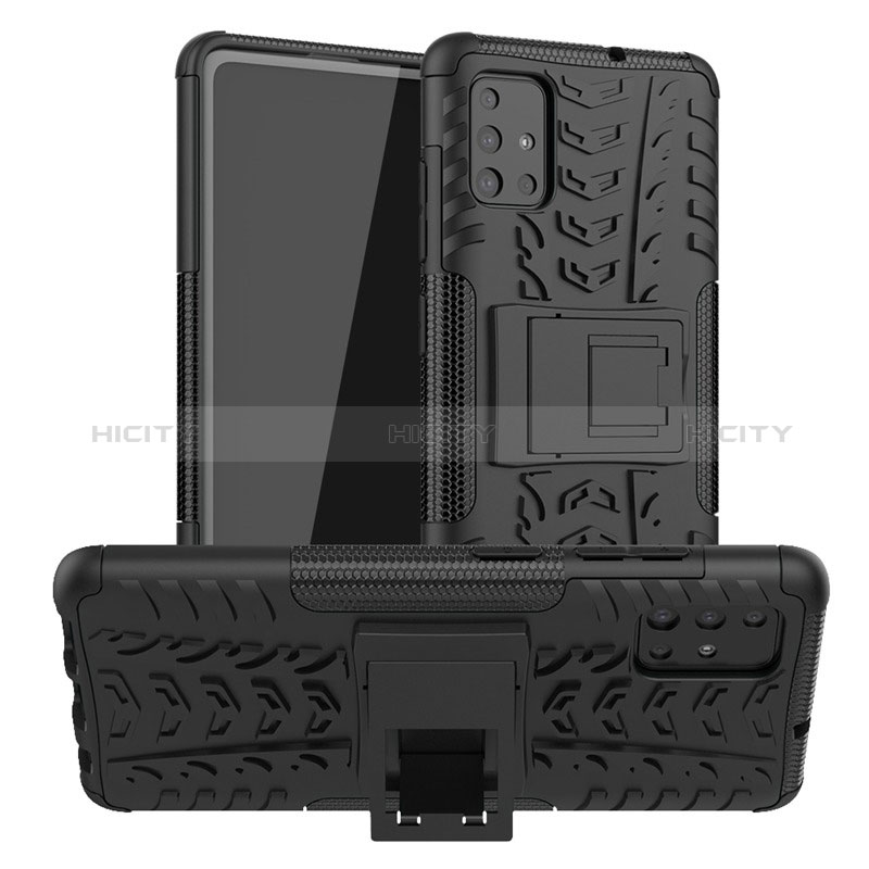 Samsung Galaxy A71 4G A715用ハイブリットバンパーケース スタンド プラスチック 兼シリコーン カバー A01 サムスン ブラック