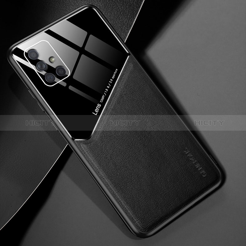 Samsung Galaxy A71 4G A715用シリコンケース ソフトタッチラバー レザー柄 アンドマグネット式 サムスン ブラック