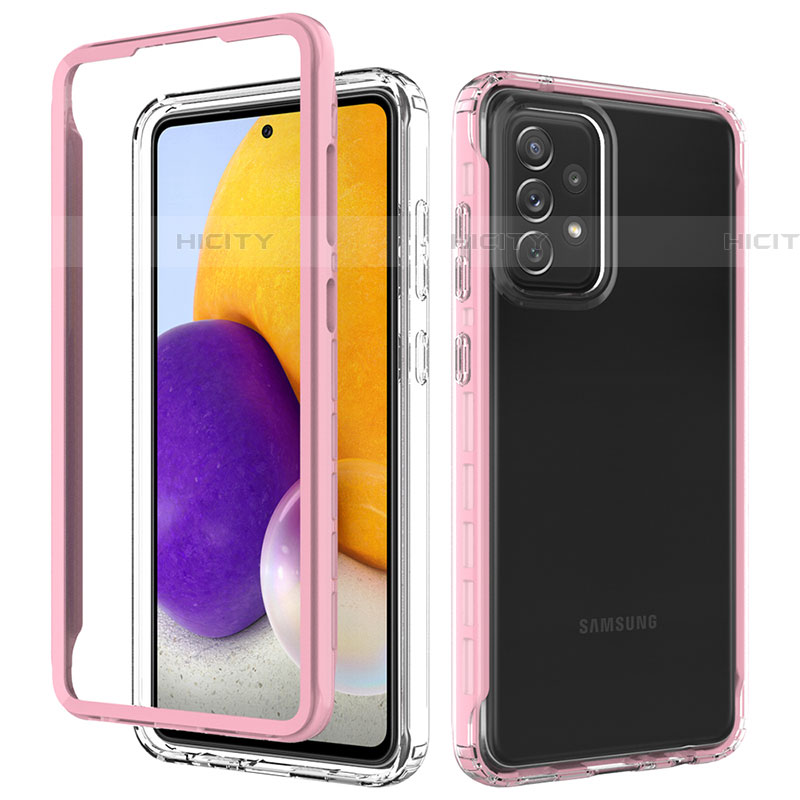 Samsung Galaxy A72 4G用360度 フルカバー ハイブリットバンパーケース クリア透明 プラスチック カバー JX1 サムスン ピンク