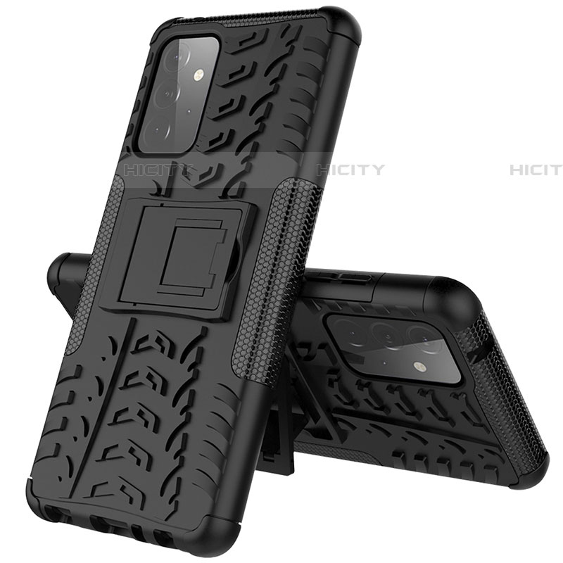 Samsung Galaxy A72 4G用ハイブリットバンパーケース スタンド プラスチック 兼シリコーン カバー J01X サムスン ブラック