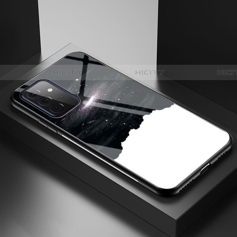 Samsung Galaxy A72 4G用ハイブリットバンパーケース プラスチック パターン 鏡面 カバー LS1 サムスン ブラック