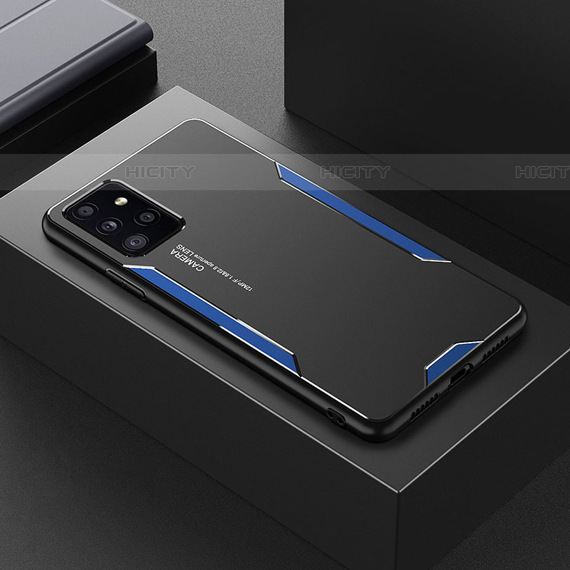 Samsung Galaxy A72 4G用ケース 高級感 手触り良い アルミメタル 製の金属製 兼シリコン カバー サムスン ネイビー