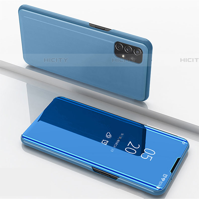 Samsung Galaxy A72 4G用手帳型 レザーケース スタンド 鏡面 カバー サムスン ネイビー