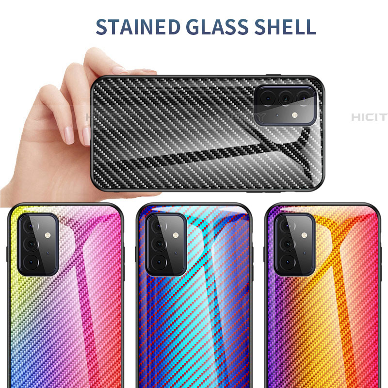 Samsung Galaxy A72 4G用ハイブリットバンパーケース プラスチック 鏡面 虹 グラデーション 勾配色 カバー LS2 サムスン 