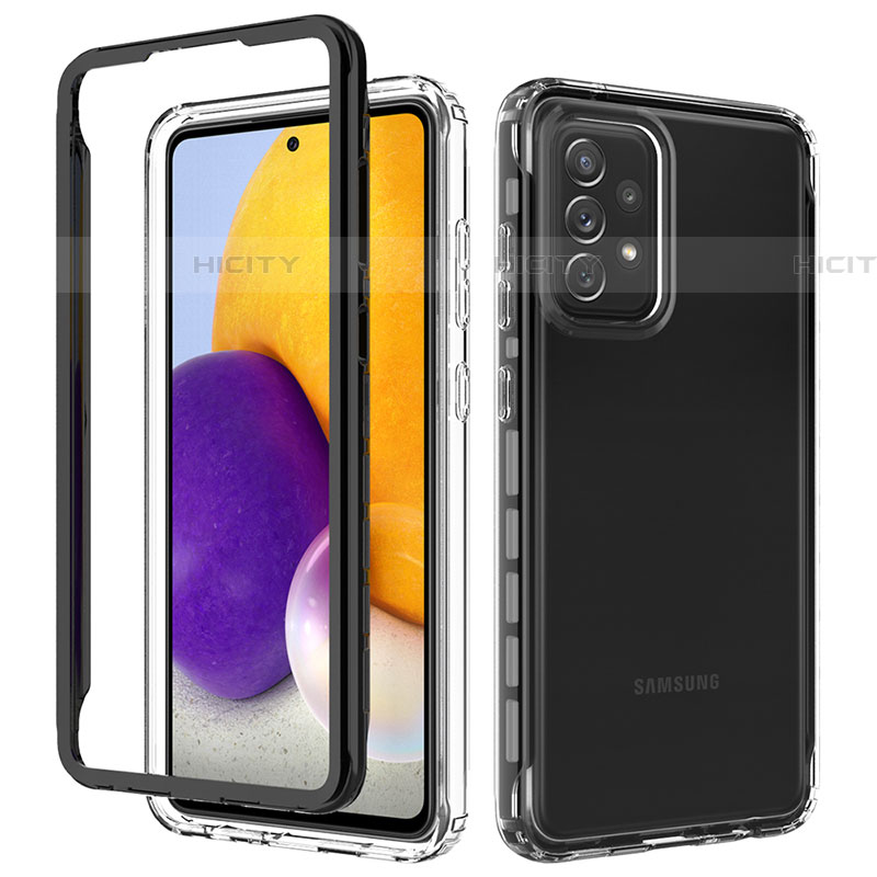 Samsung Galaxy A72 5G用360度 フルカバー ハイブリットバンパーケース クリア透明 プラスチック カバー JX1 サムスン ブラック