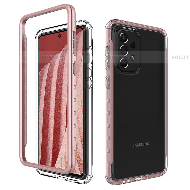 Samsung Galaxy A73 5G用360度 フルカバー ハイブリットバンパーケース クリア透明 プラスチック カバー JX1 サムスン ローズゴールド