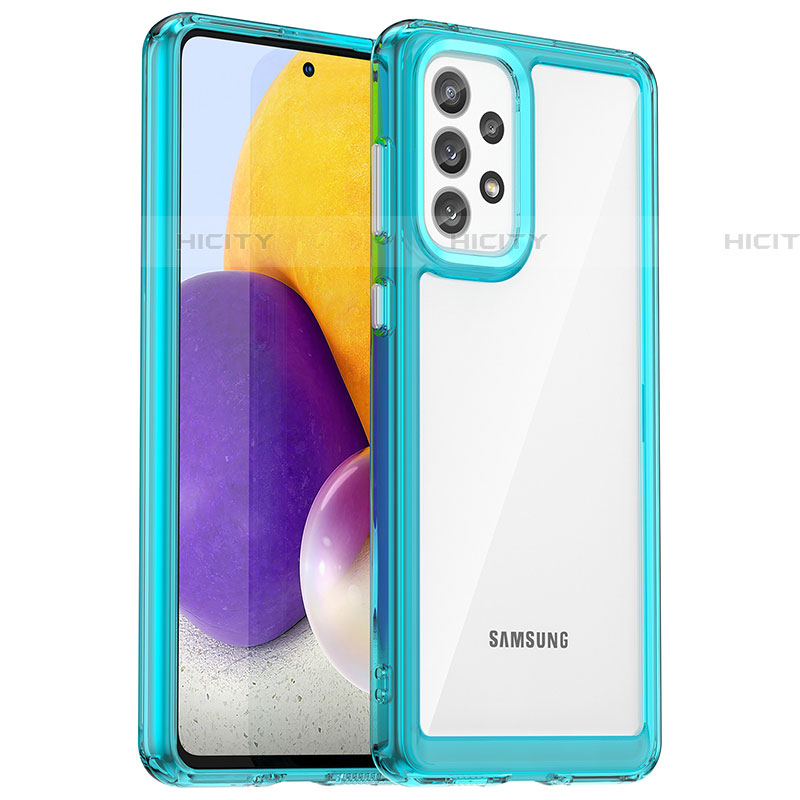 Samsung Galaxy A73 5G用ハイブリットバンパーケース クリア透明 プラスチック カバー J01S サムスン シアン