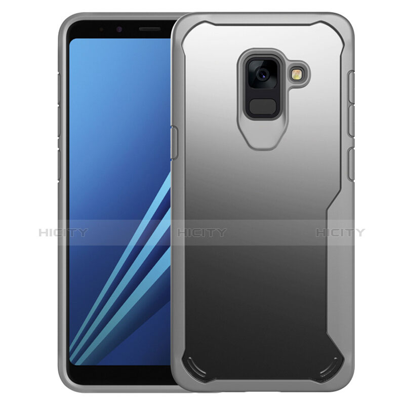 Samsung Galaxy A8+ A8 Plus (2018) A730F用ハイブリットバンパーケース クリア透明 プラスチック 鏡面 カバー サムスン グレー