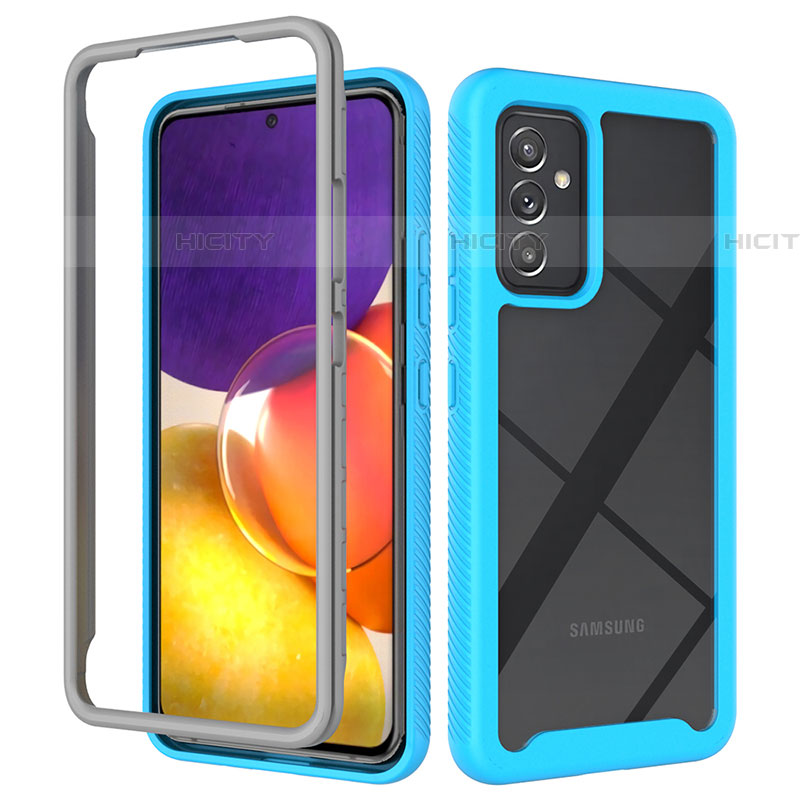 Samsung Galaxy A82 5G用360度 フルカバー ハイブリットバンパーケース クリア透明 プラスチック カバー ZJ4 サムスン ブルー