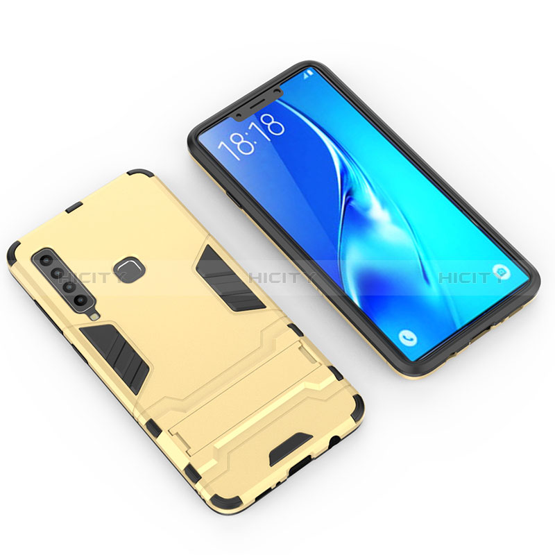 Samsung Galaxy A9 (2018) A920用ハイブリットバンパーケース スタンド プラスチック 兼シリコーン カバー T02 サムスン ゴールド