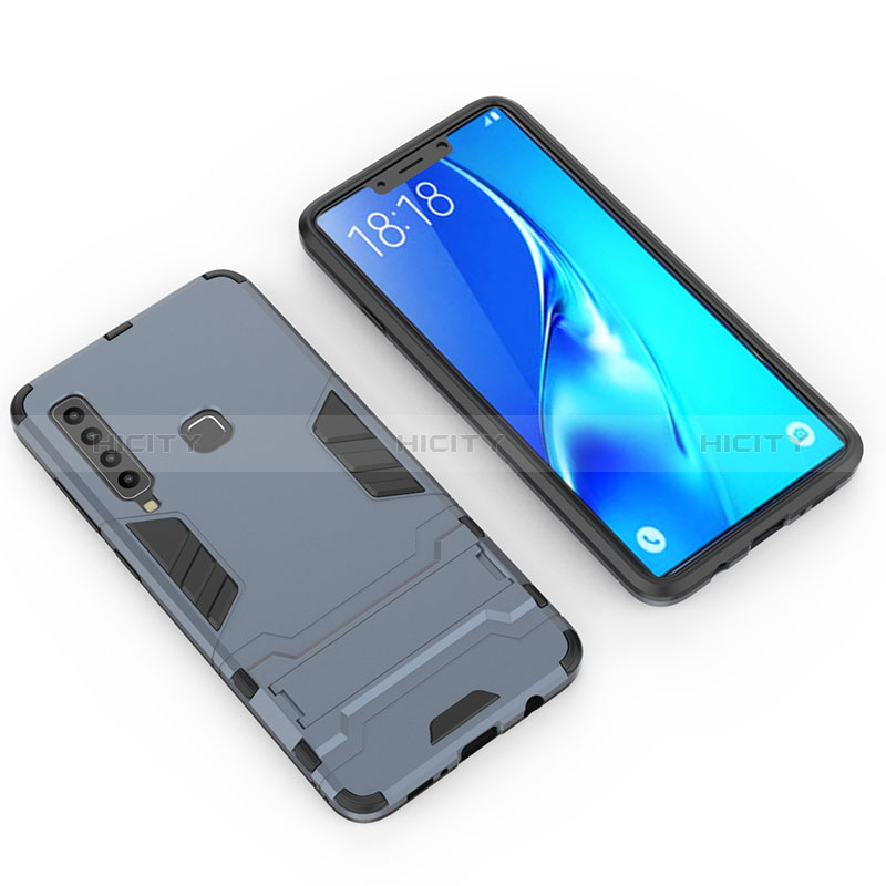 Samsung Galaxy A9 (2018) A920用ハイブリットバンパーケース スタンド プラスチック 兼シリコーン カバー T02 サムスン ネイビー