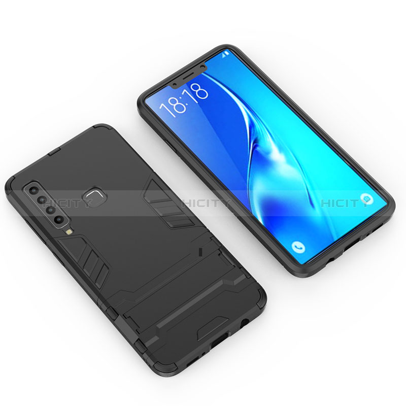 Samsung Galaxy A9 (2018) A920用ハイブリットバンパーケース スタンド プラスチック 兼シリコーン カバー T02 サムスン ブラック