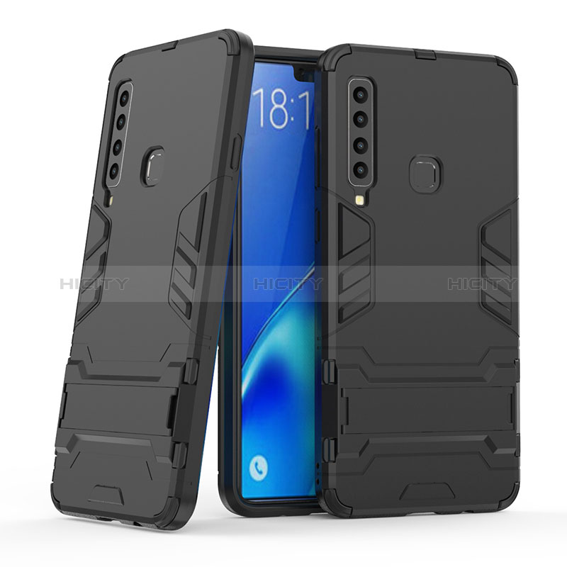 Samsung Galaxy A9 (2018) A920用ハイブリットバンパーケース スタンド プラスチック 兼シリコーン カバー T03 サムスン ブラック