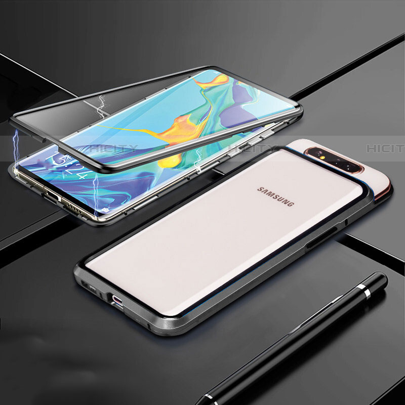 Samsung Galaxy A90 4G用ケース 高級感 手触り良い アルミメタル 製の金属製 360度 フルカバーバンパー 鏡面 カバー T01 サムスン ブラック