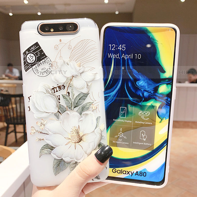 Samsung Galaxy A90 4G用シリコンケース ソフトタッチラバー 花 カバー S02 サムスン 