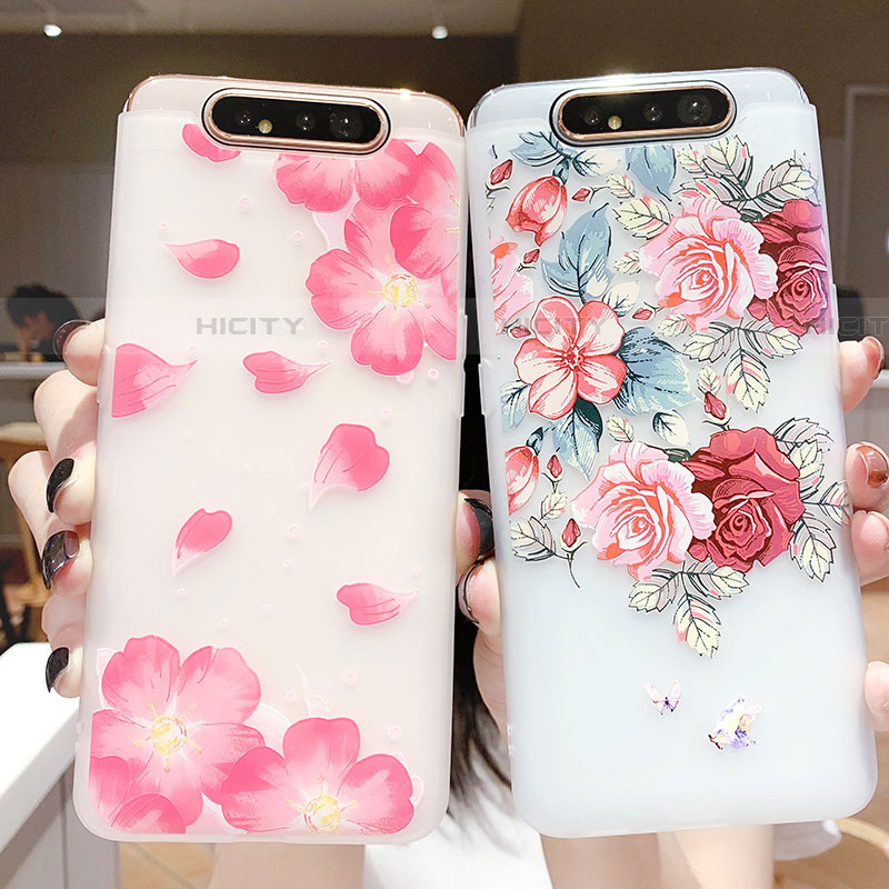 Samsung Galaxy A90 4G用シリコンケース ソフトタッチラバー 花 カバー S05 サムスン 