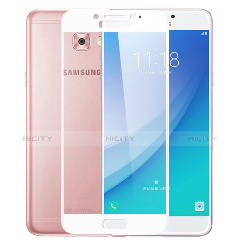 Samsung Galaxy C5 Pro C5010用強化ガラス フル液晶保護フィルム F02 サムスン ホワイト