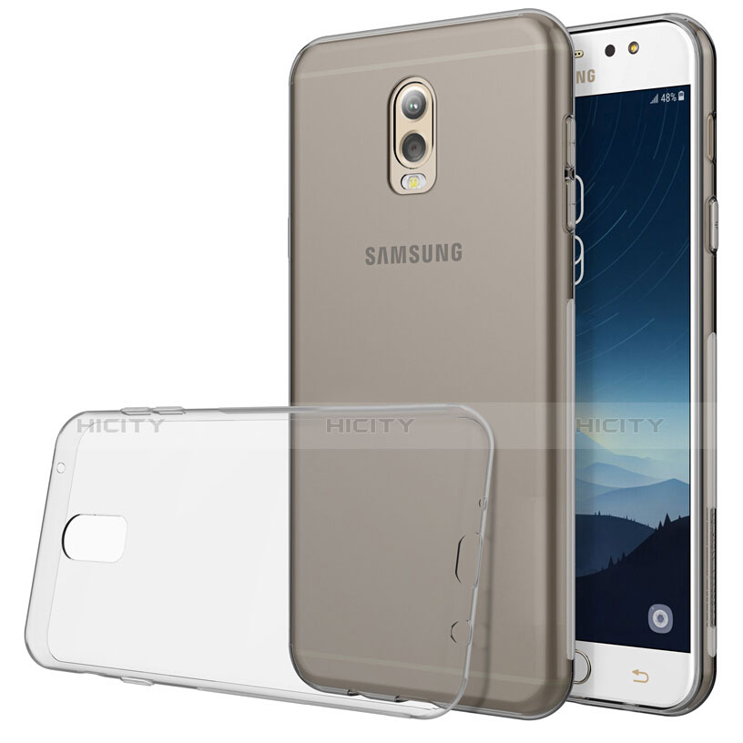 Samsung Galaxy C7 (2017)用極薄ソフトケース シリコンケース 耐衝撃 全面保護 クリア透明 T03 サムスン グレー