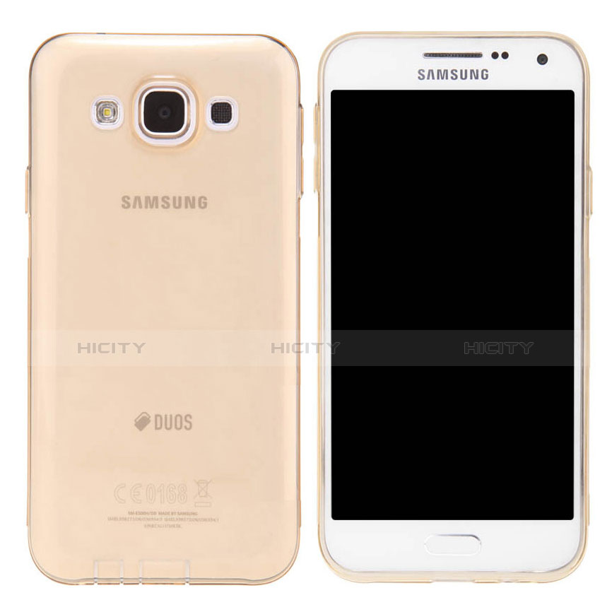 Samsung Galaxy E5 SM-E500F E500H用極薄ソフトケース シリコンケース 耐衝撃 全面保護 クリア透明 カバー サムスン ゴールド