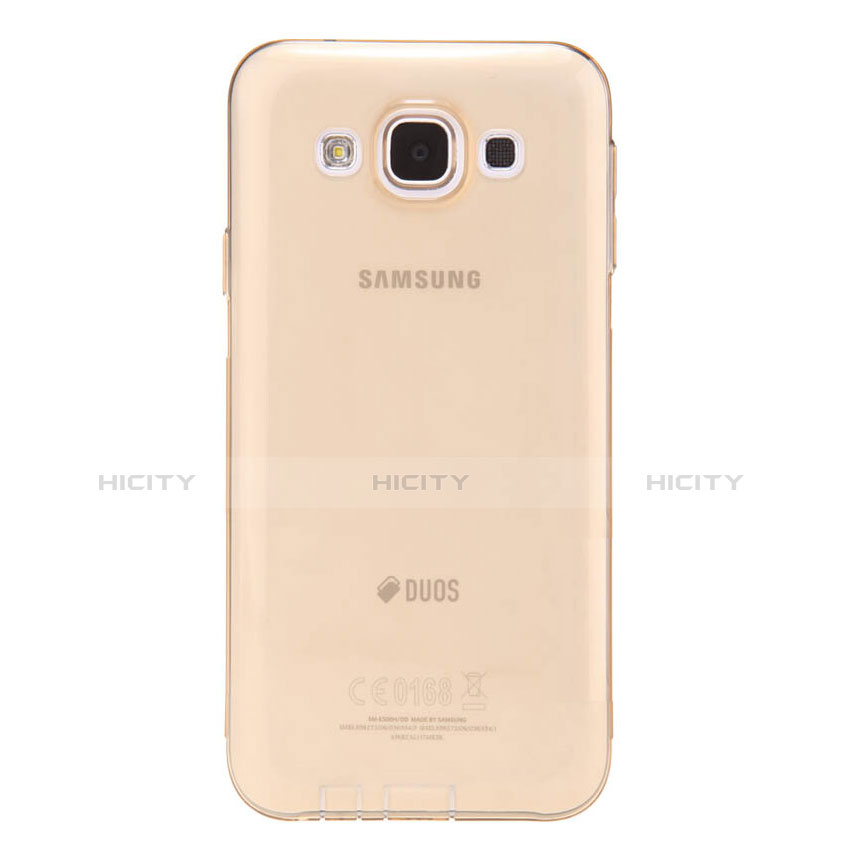 Samsung Galaxy E5 SM-E500F E500H用極薄ソフトケース シリコンケース 耐衝撃 全面保護 クリア透明 カバー サムスン ゴールド