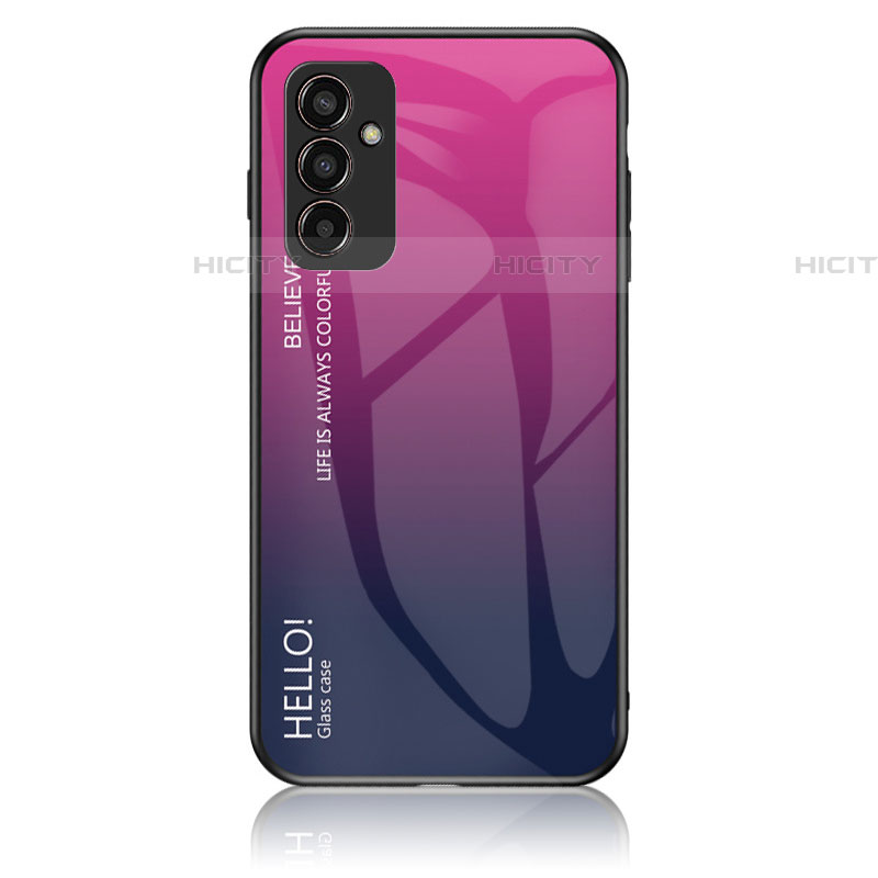 Samsung Galaxy F13 4G用ハイブリットバンパーケース プラスチック 鏡面 虹 グラデーション 勾配色 カバー LS1 サムスン ローズレッド