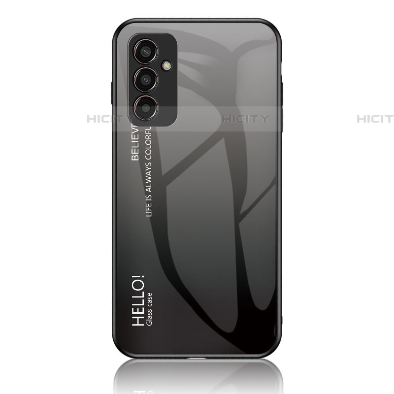 Samsung Galaxy F13 4G用ハイブリットバンパーケース プラスチック 鏡面 虹 グラデーション 勾配色 カバー LS1 サムスン ダークグレー