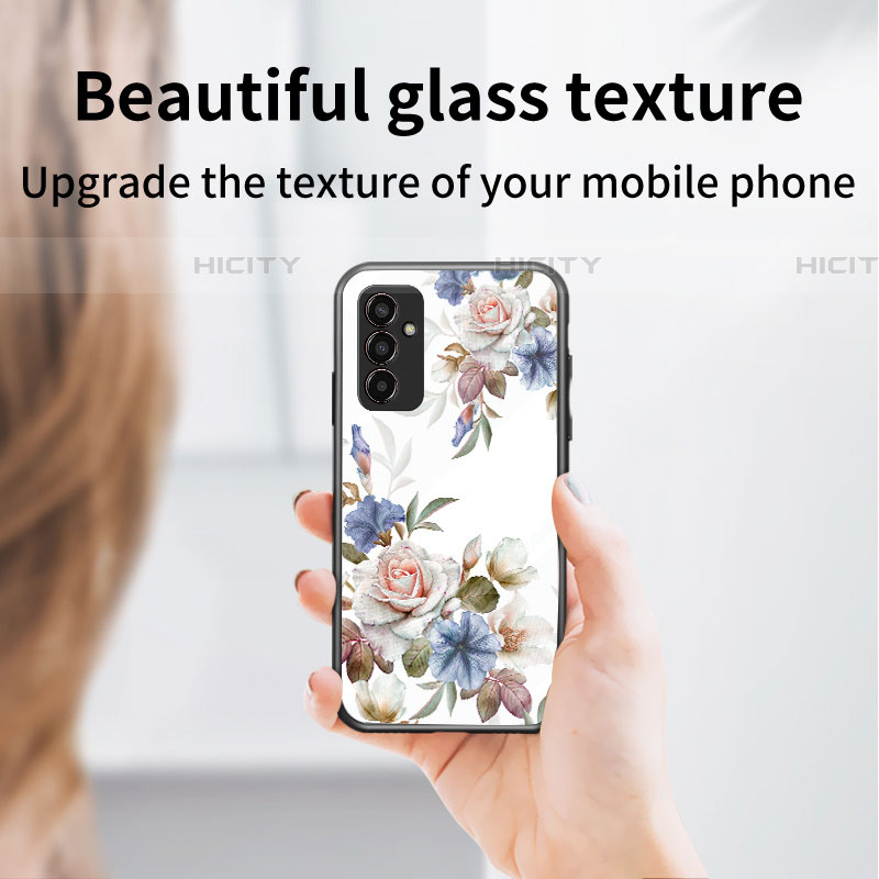 Samsung Galaxy F13 4G用ハイブリットバンパーケース プラスチック 鏡面 花 カバー サムスン 