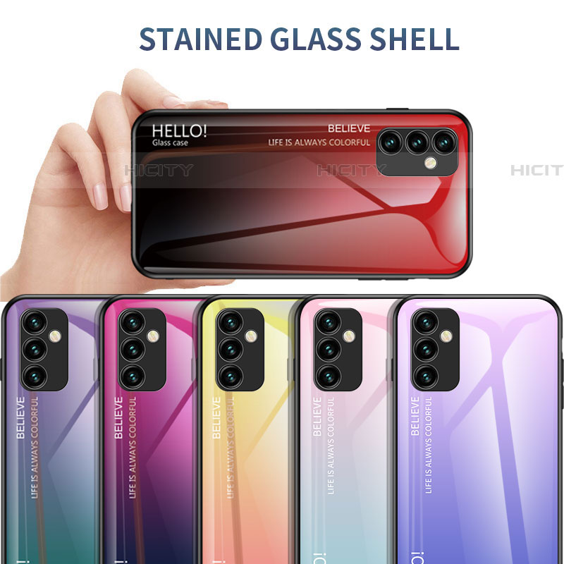Samsung Galaxy F23 5G用ハイブリットバンパーケース プラスチック 鏡面 虹 グラデーション 勾配色 カバー LS1 サムスン 