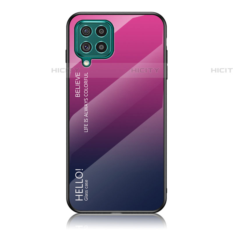 Samsung Galaxy F62 5G用ハイブリットバンパーケース プラスチック 鏡面 虹 グラデーション 勾配色 カバー LS1 サムスン ローズレッド