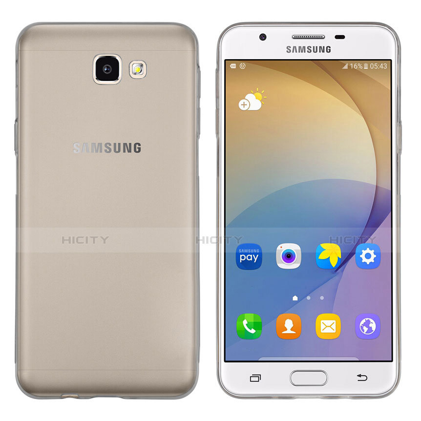 Samsung Galaxy J7 Prime用極薄ソフトケース シリコンケース 耐衝撃 全面保護 クリア透明 T02 サムスン グレー