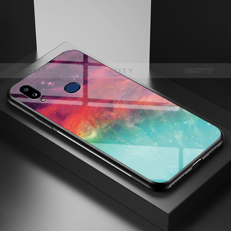 Samsung Galaxy M01s用ハイブリットバンパーケース プラスチック パターン 鏡面 カバー LS1 サムスン レッド