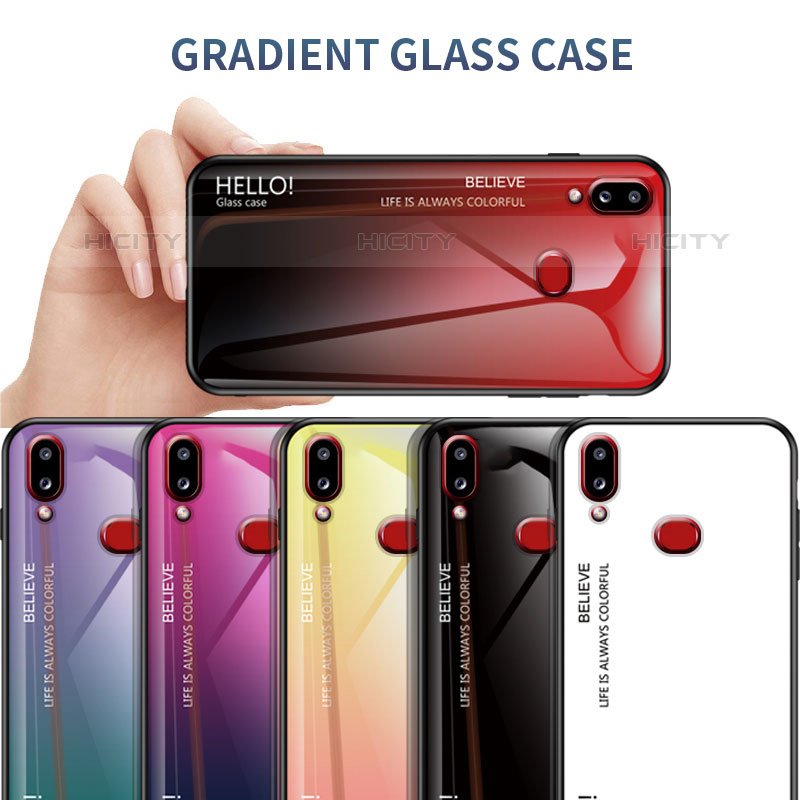 Samsung Galaxy M01s用ハイブリットバンパーケース プラスチック 鏡面 虹 グラデーション 勾配色 カバー LS1 サムスン 