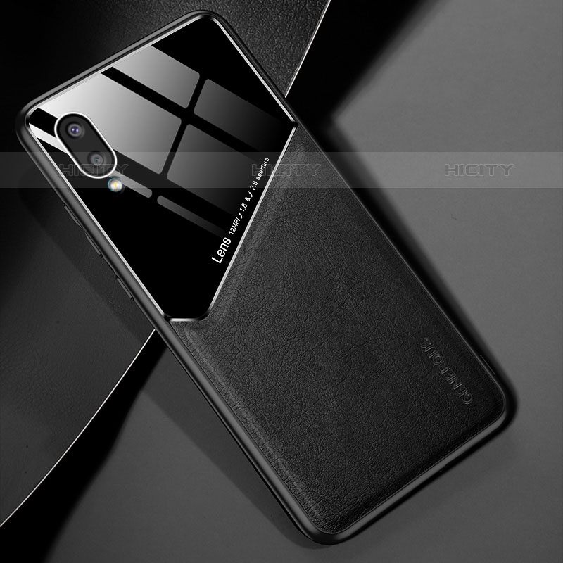 Samsung Galaxy M02用シリコンケース ソフトタッチラバー レザー柄 アンドマグネット式 サムスン ブラック