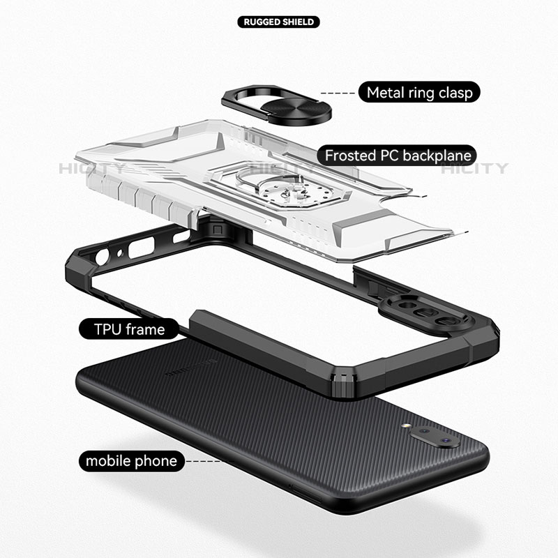 Samsung Galaxy M02用ハイブリットバンパーケース プラスチック アンド指輪 マグネット式 J02S サムスン 