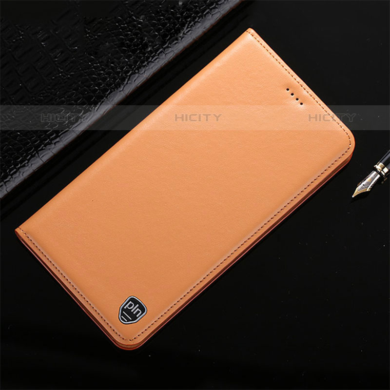 Samsung Galaxy M02s用手帳型 レザーケース スタンド カバー H21P サムスン オレンジ