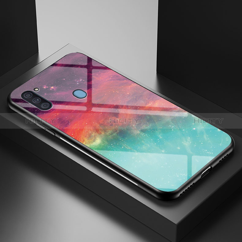 Samsung Galaxy M11用ハイブリットバンパーケース プラスチック パターン 鏡面 カバー LS1 サムスン レッド