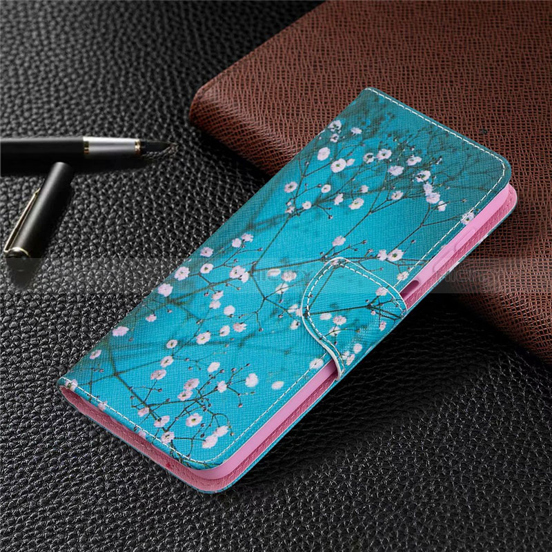 Samsung Galaxy M12用手帳型 レザーケース スタンド カバー L03 サムスン ブルー