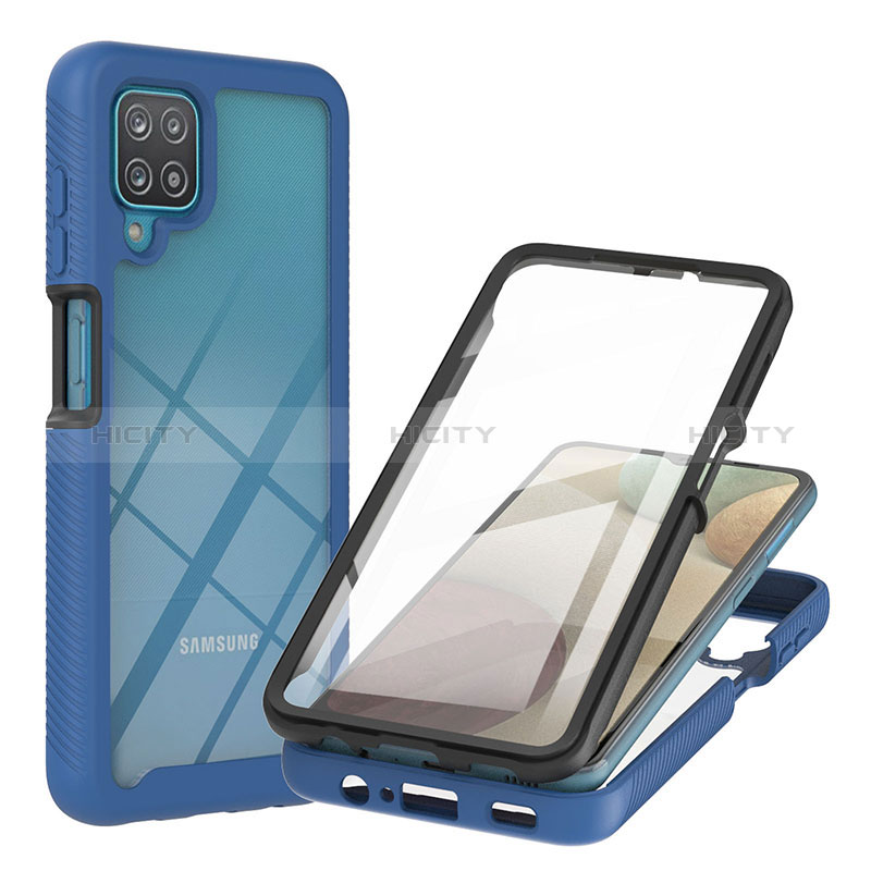 Samsung Galaxy M12用360度 フルカバー ハイブリットバンパーケース クリア透明 プラスチック カバー YB2 サムスン ネイビー