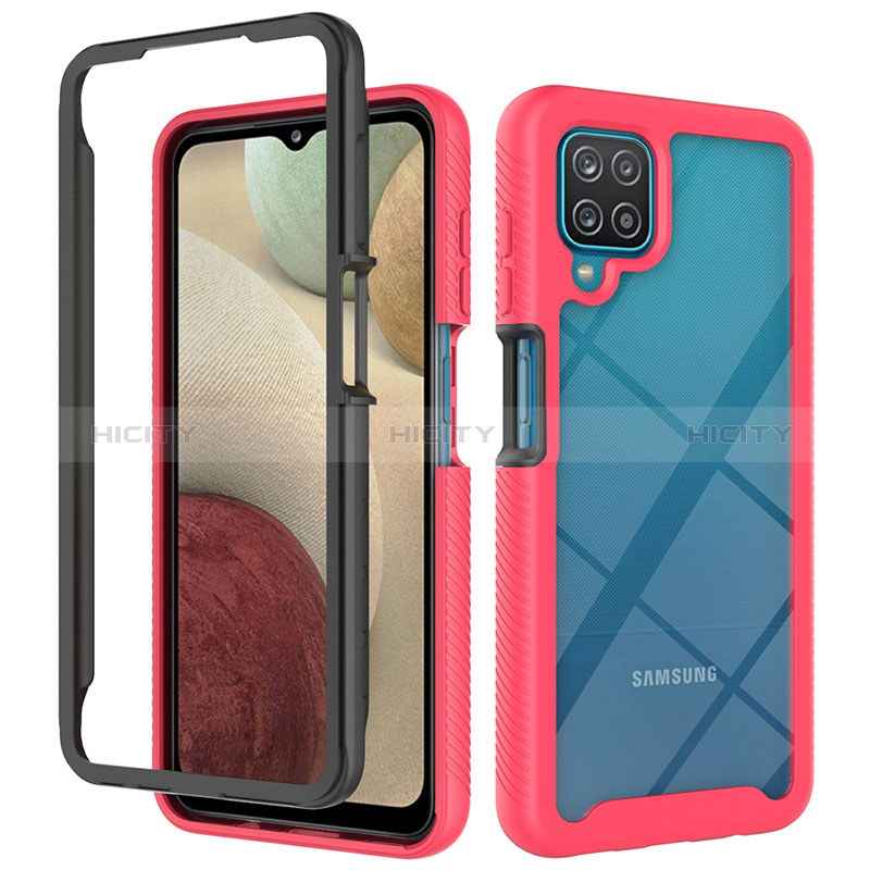 Samsung Galaxy M12用360度 フルカバー ハイブリットバンパーケース クリア透明 プラスチック カバー JX2 サムスン レッド