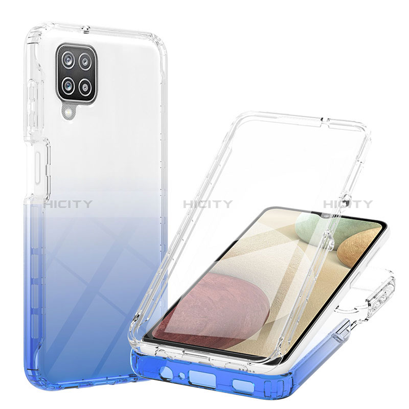 Samsung Galaxy M12用前面と背面 360度 フルカバー 極薄ソフトケース シリコンケース 耐衝撃 全面保護 バンパー 勾配色 透明 YB1 サムスン ネイビー